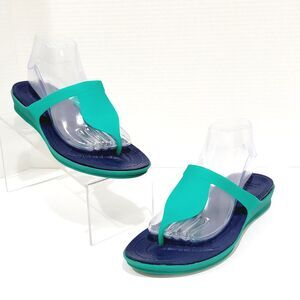 Crocs Rio Flip Flops Womens Sz 10 Teal Green Navy Blue Jelly Thong Slide Sandals